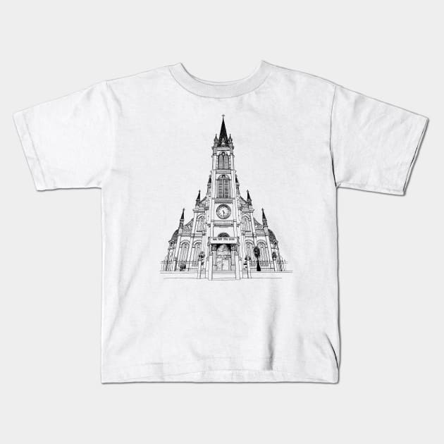 Pink Church Saigon Vietnam Kids T-Shirt by bens black line art